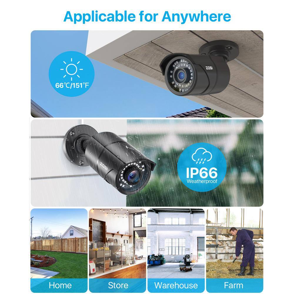 ZOSI 5MP Wired 4K 16-Channel POE 4TB NVR Surveillance System with 12 x Outdoor IP Cameras, 120ft Night Vision, Motion Alert