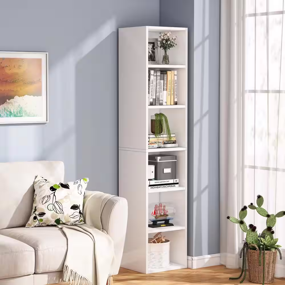 BYBLIGHT Eulas 71 in. White MDF 6 shelves Standard Bookcase