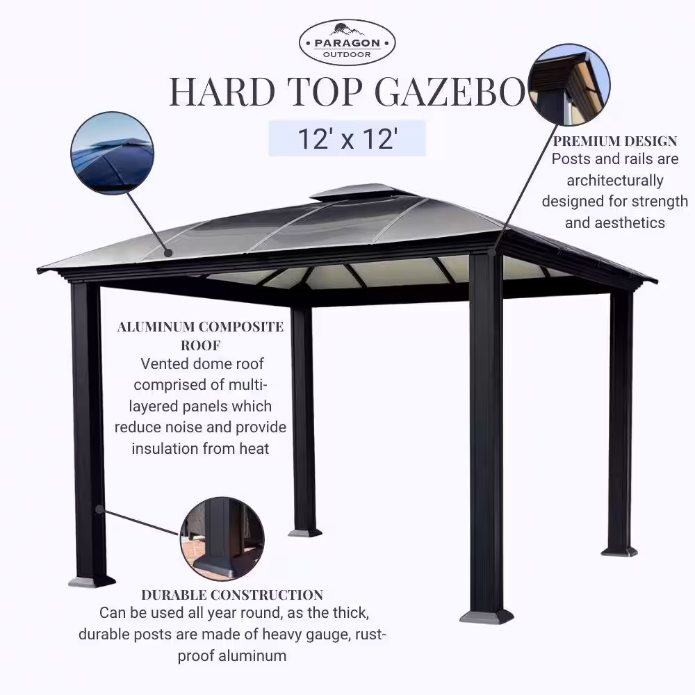 Paragon Outdoor Cambridge 12 ft. x 12 ft. Aluminum Hard Top Gazebo