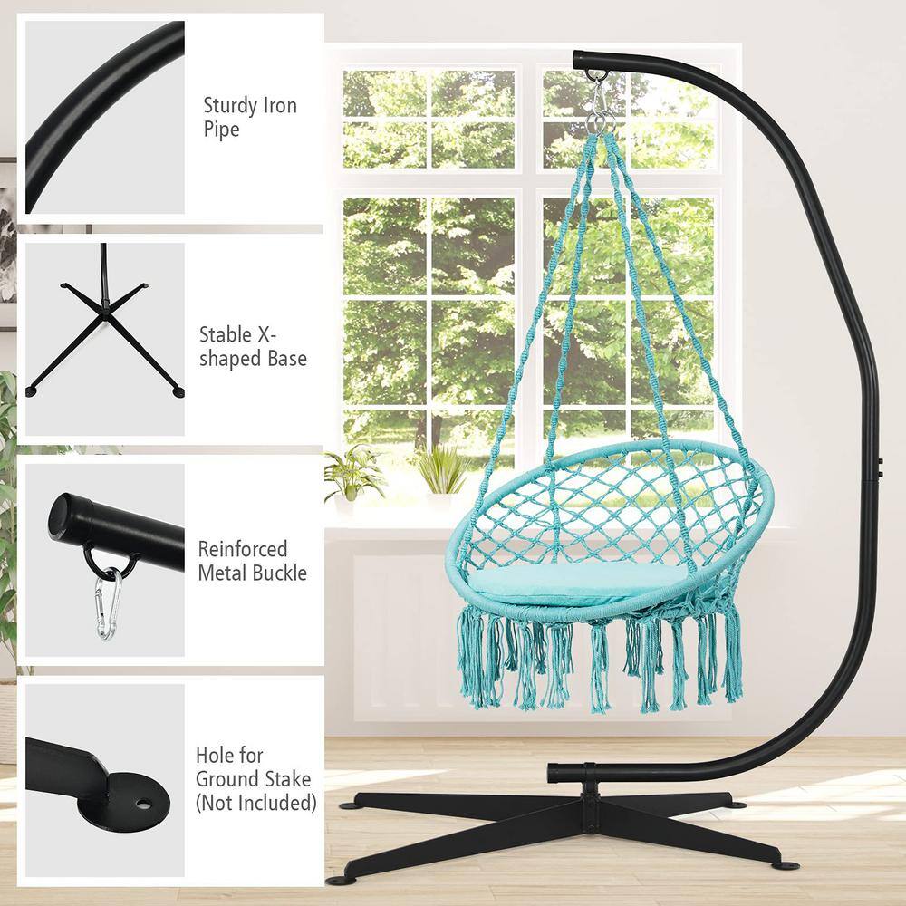 Alpulon 7 ft. Metal Frame C Shape Hanging Hammock Stand in Black
