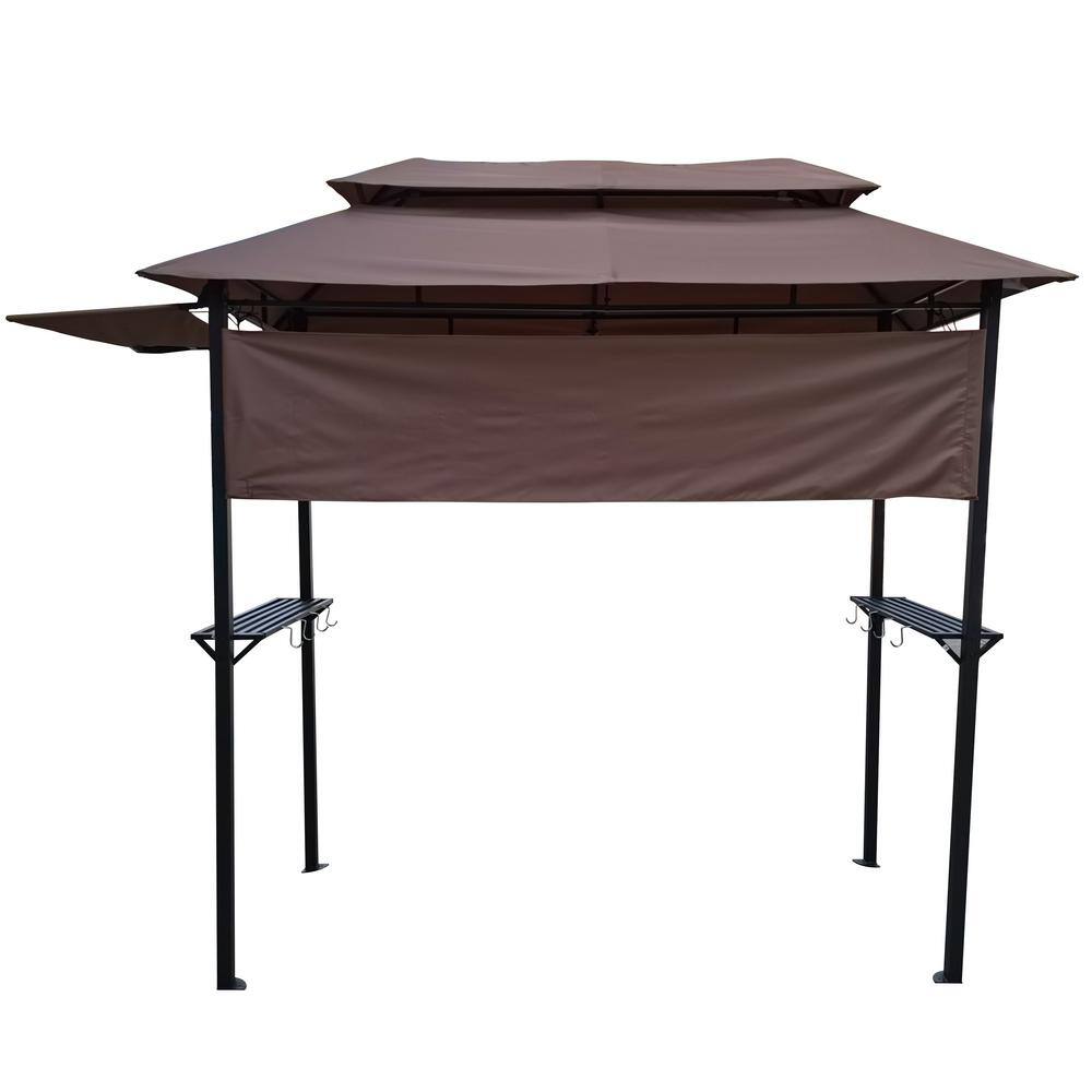 None 8 ft. x 4 ft. Metal Grill Gazebo with Soft Top Canopy and Steel Frame with Hook and Bar Counters, Fabric Light Brown