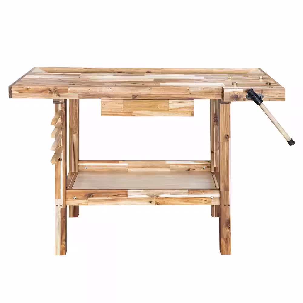 OLYMPIA 50 in. x 20 in. Acacia Wood Workbench with Built-In Wooden Vise and 330 lbs. Weight Capacity