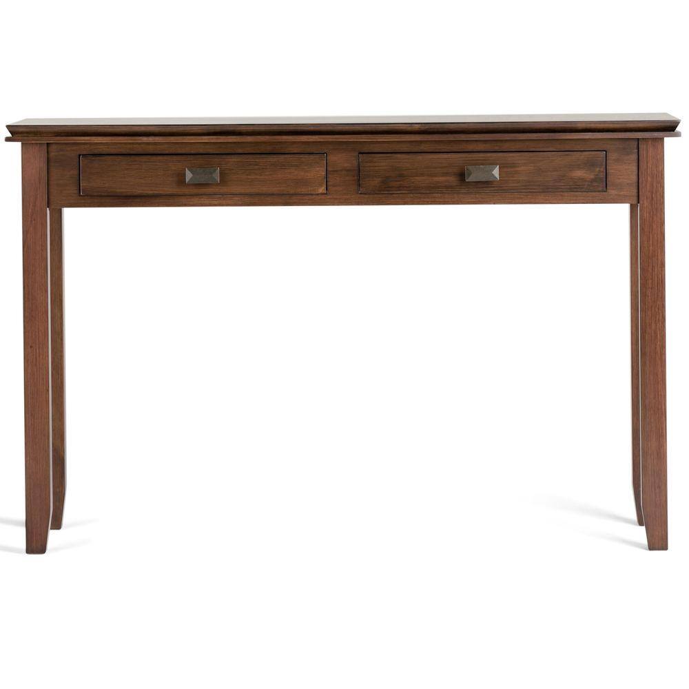 Simpli Home Artisan Solid Wood 46 in. Wide Transitional Console Sofa Table in Russet Brown