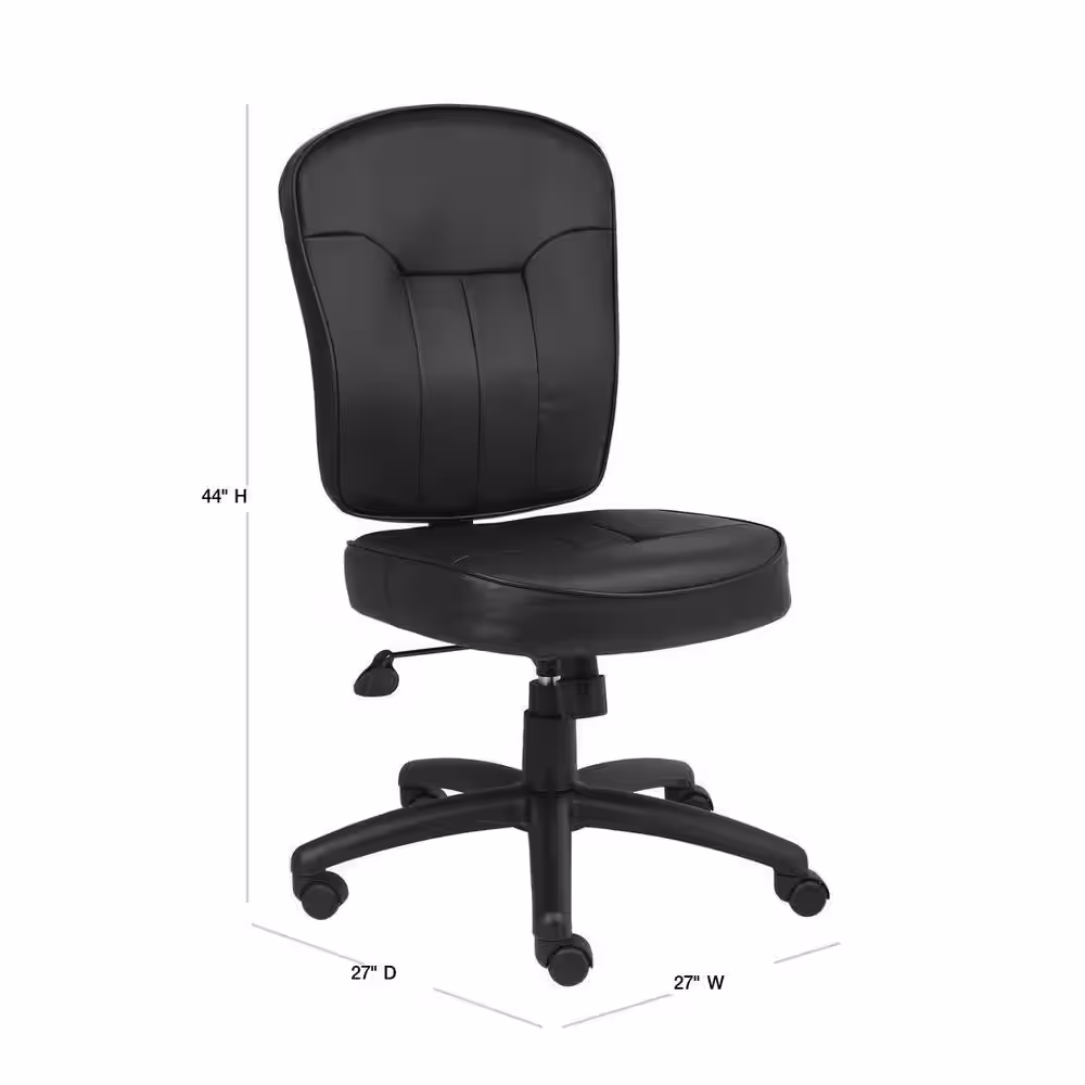 BOSS Office Products Black Leather Armless Task Chair with Swivel Seat