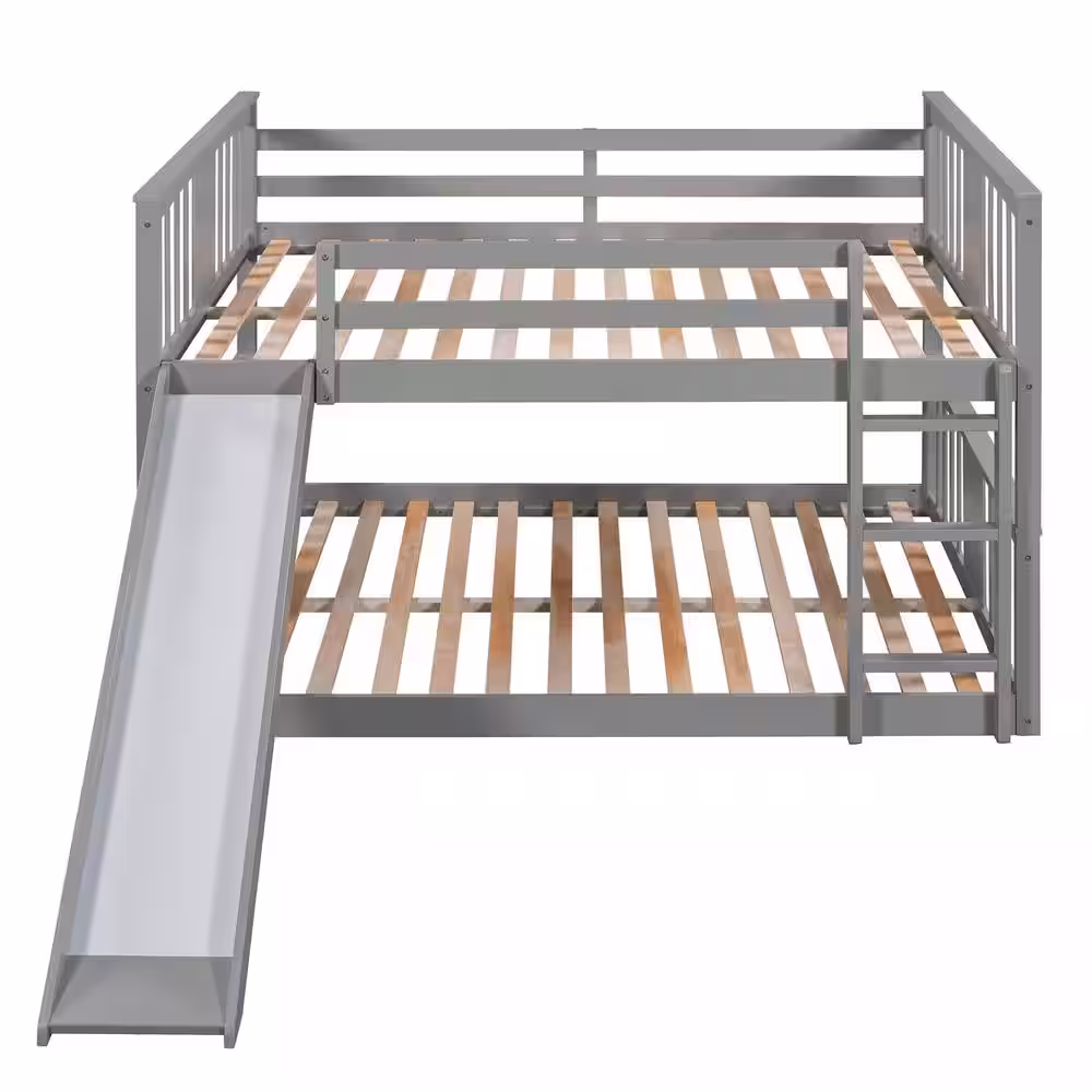 Qualler Gray Full Over Full Bunk Bed with Ladder and Slide