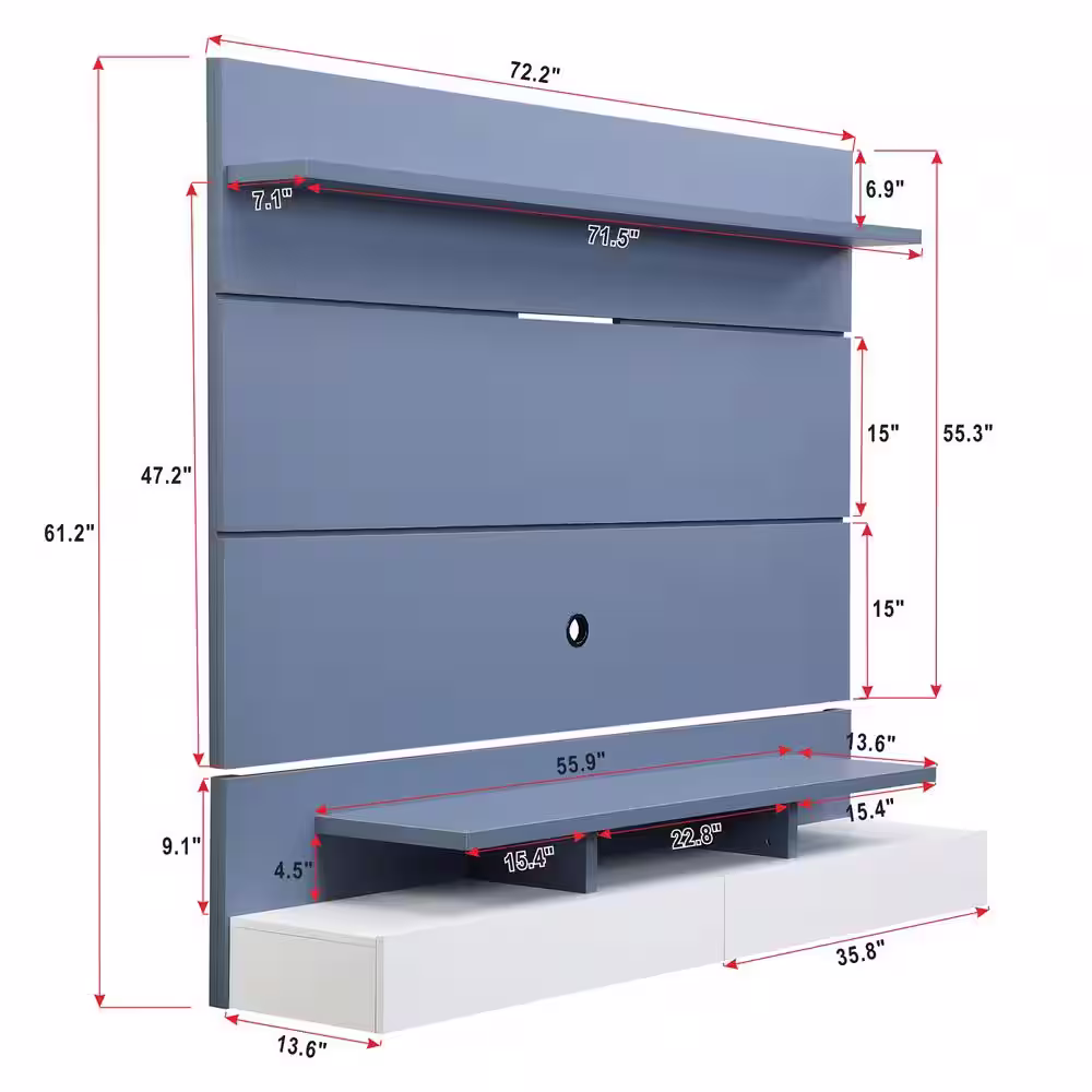 Harper & Bright Designs Blue Modern Wall Mounted Floating Entertainment Center Fits TV up to 80 in. TV Stand with 2-Drop Down Doors