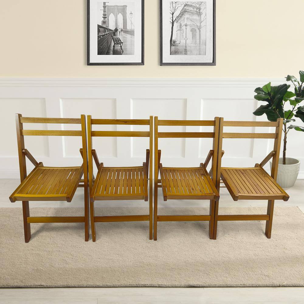 None Teak Wood Contour Folding Chair (Set of 4)