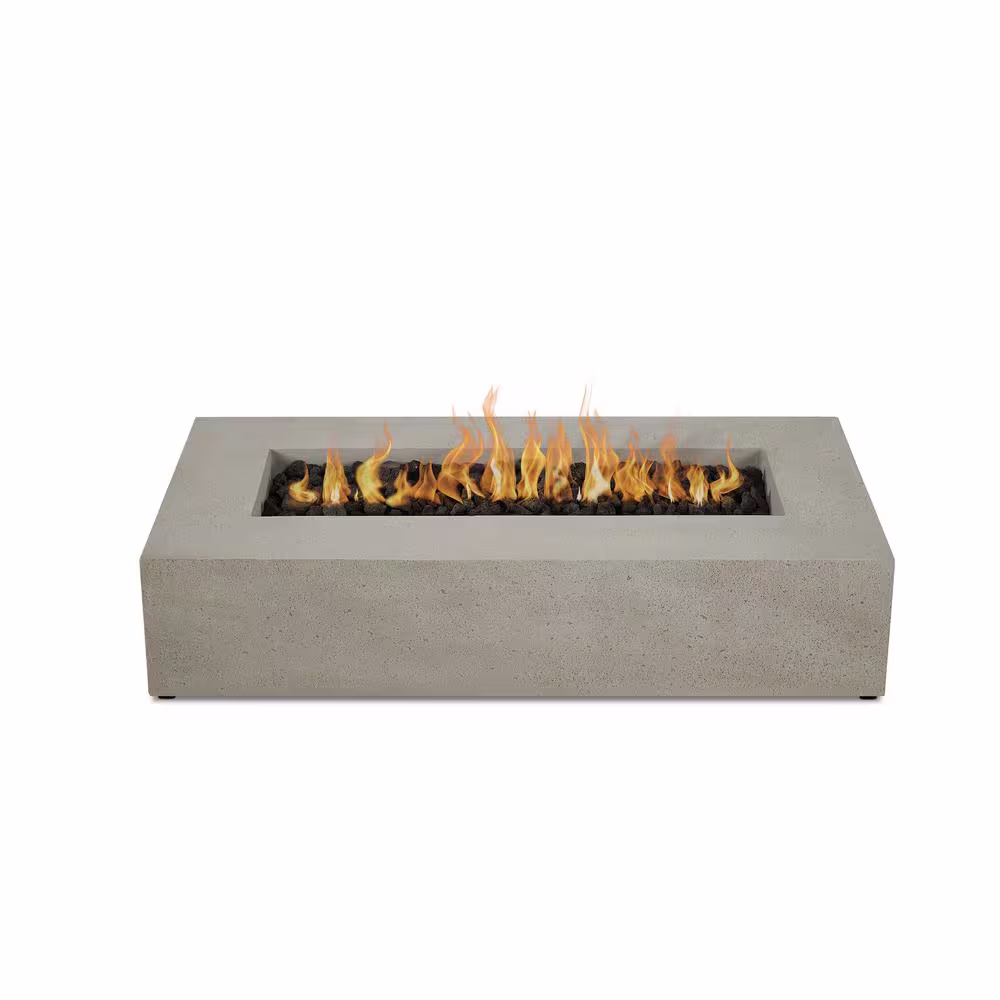 JENSEN CO Brookhurst 56 in. L X 13 in. H Outdoor GFRC Liquid Propane Fire Pit in Flint with Lava Rocks