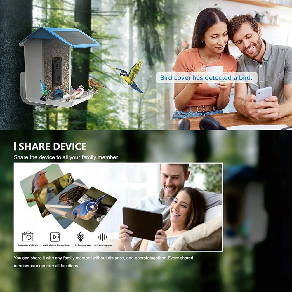 Afoxsos Smart Bird Feeder Bird House with 1080P HD Camera, Solar Roof, Built-in Microphone (Include 32G SD Card)
