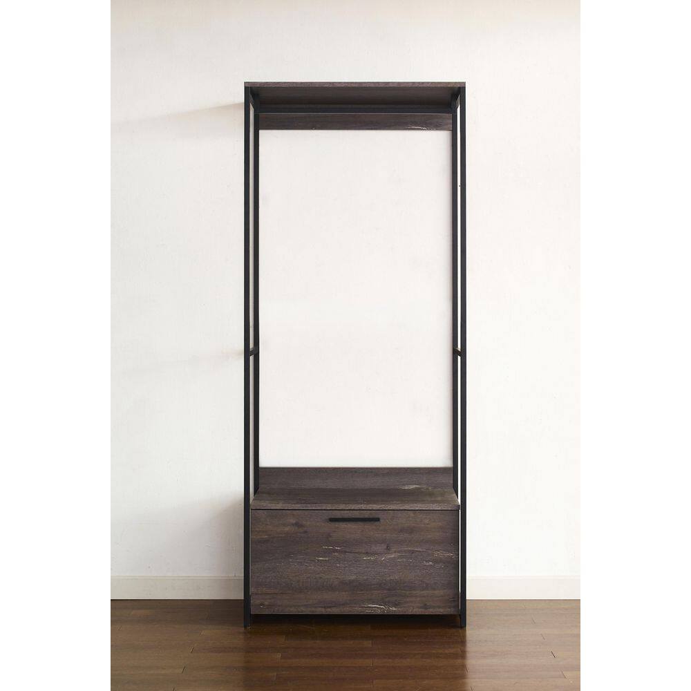 None Monica 32 in. W Rustic Gray Wood Closet System Walk-in Closet with 1-Drawer