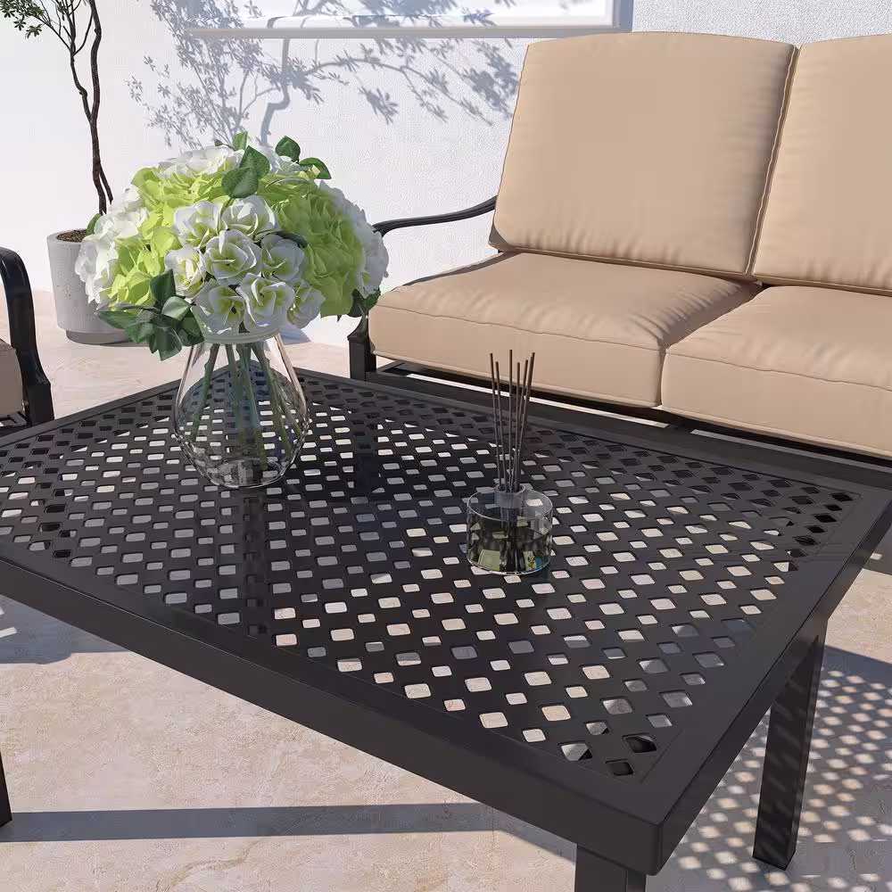 CASAINC 4-Piece Metal Patio Conversation Deep Seating Set with 5.9 inch Olefein Beige Cushions