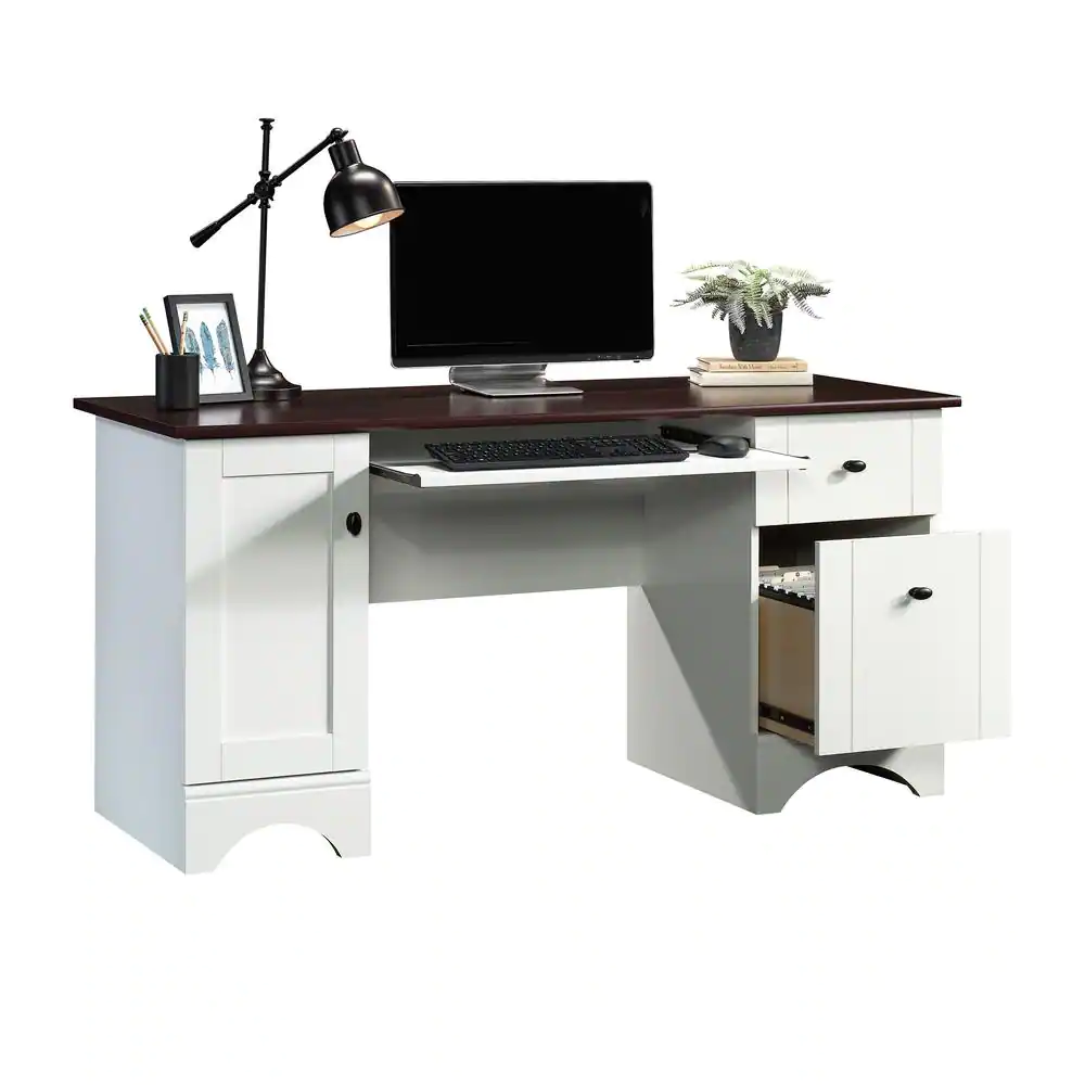 SAUDER 59.449 in. Rectangle Soft White Computer Desk with File Storage