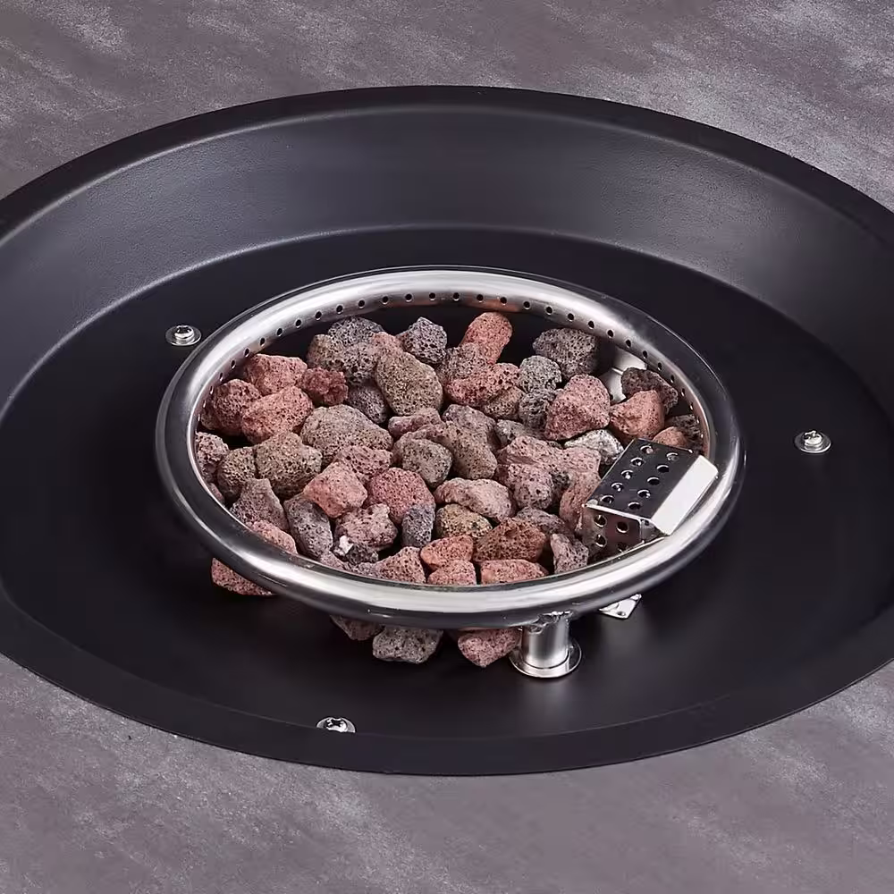 maocao hoom 34 in. x 24.5 in. 40000 BTU Square Black Metal Propane Gas Fire Pit Table with Dark Gray Table Top