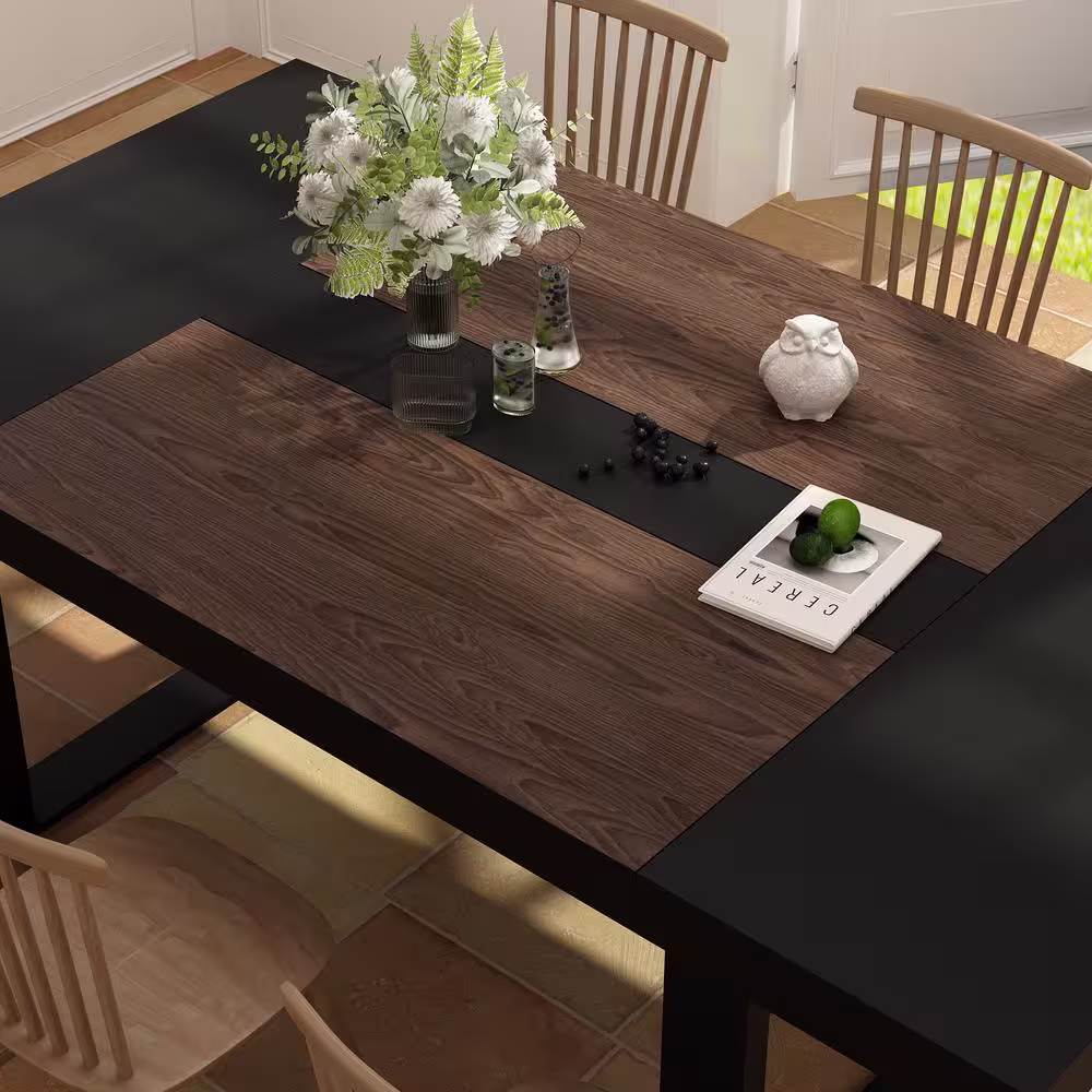 None Black Walnut Wood 86.8 in. W Trestle Dining Table, Meeting Table Seat 10+