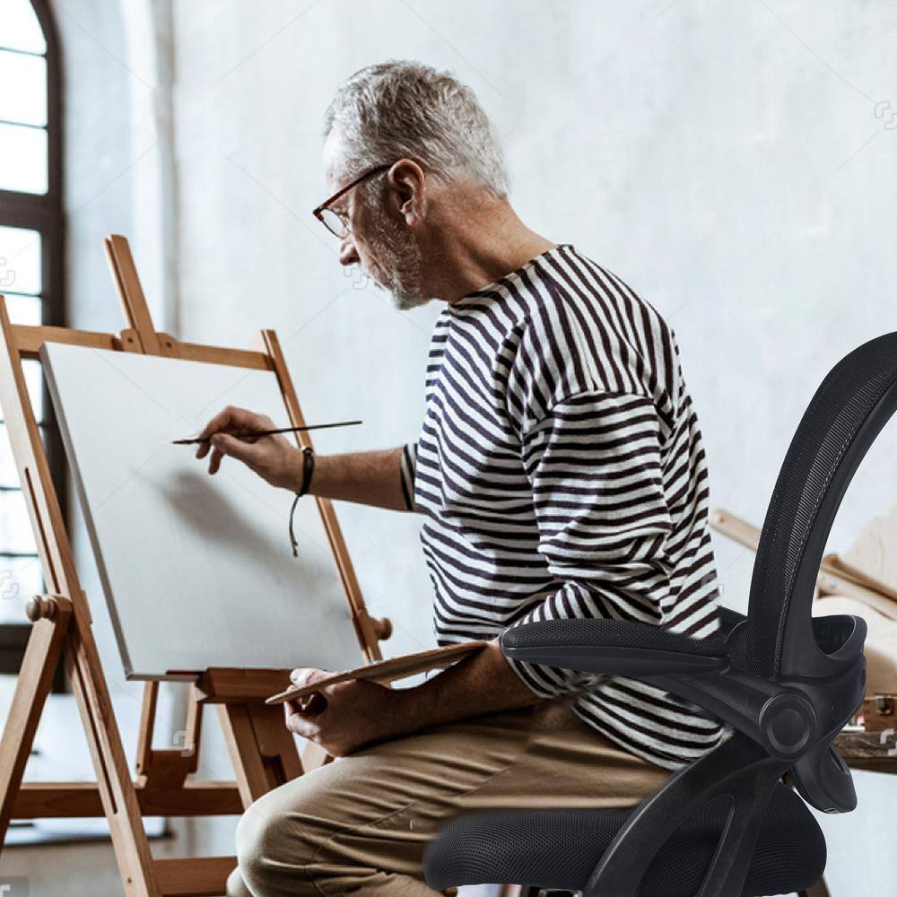 Lucklife Black Mesh Drafting Chair Tall Office Chair with Flip-up Armrests