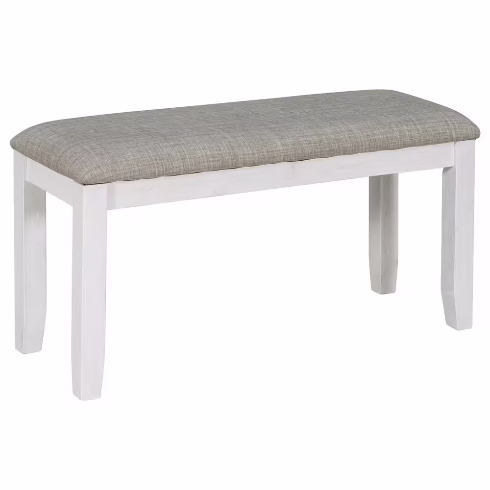 Harper & Bright Designs Rustic Style 6-Piece White Solid Wood Dining Set with 4-Upholstered Chairs and Bench