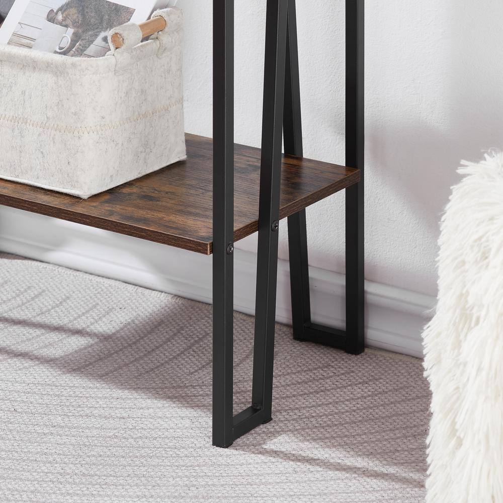 VECELO Modern Narrow Console Tables 70.8 in. L Rectangle Wood Console Table with Shelves, Sofa Side Table, Foyer Table Brown