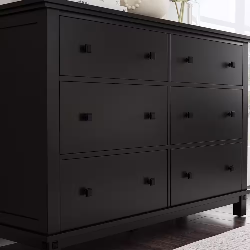 HOMESTYLES Oak Park 6-Drawer Black Dresser 36 in. H x 18 in. D x 54.5 in. W