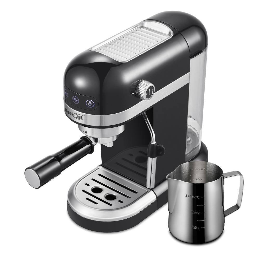 None 1350-Watt 2-Cup Black Espresso Machine 20-Bar Compact Coffee Maker with Milk Frother Steam Wand and 1.4 l Water Tank