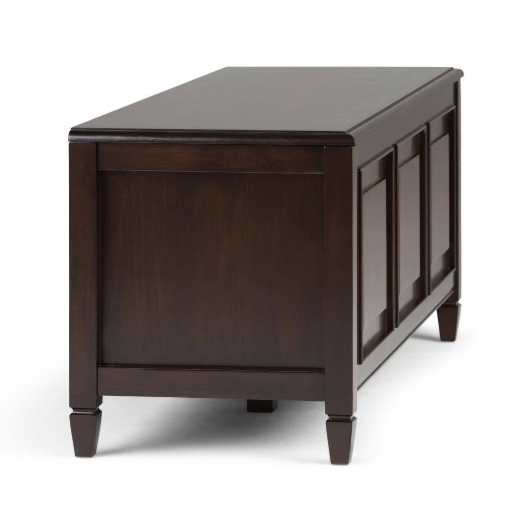 Simpli Home Connaught Solid Wood 51 in. Wide Traditional Storage Bench Trunk in Dark Chestnut Brown