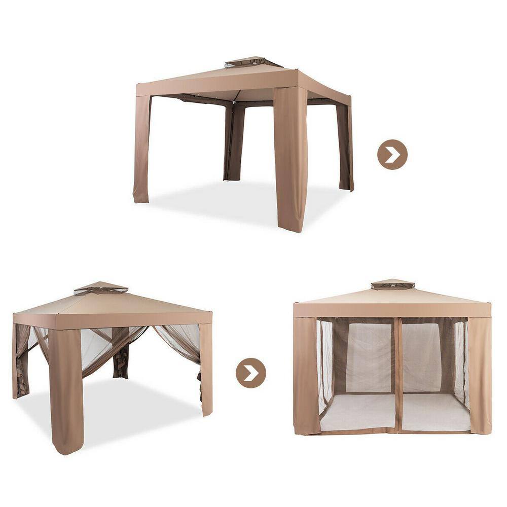 ANGELES HOME 9.8 ft. x 9.8 ft. Brown Metal Frame Gazebo Canopy with Mosquito Mesh