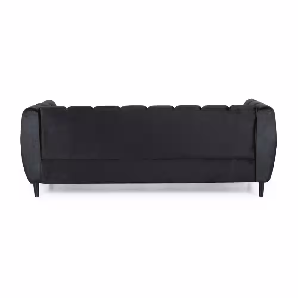 Noble House Bobran 83.25 in. Black Solid Velvet 3-Seat Tuxedo Sofa