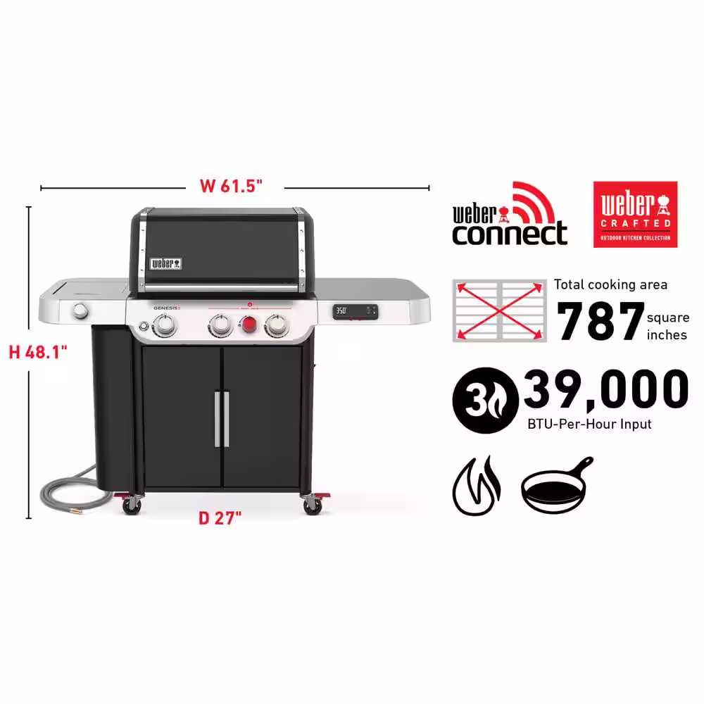 Weber Genesis Smart EX-335 3-Burner Natural Gas Grill in Black with Side Burner