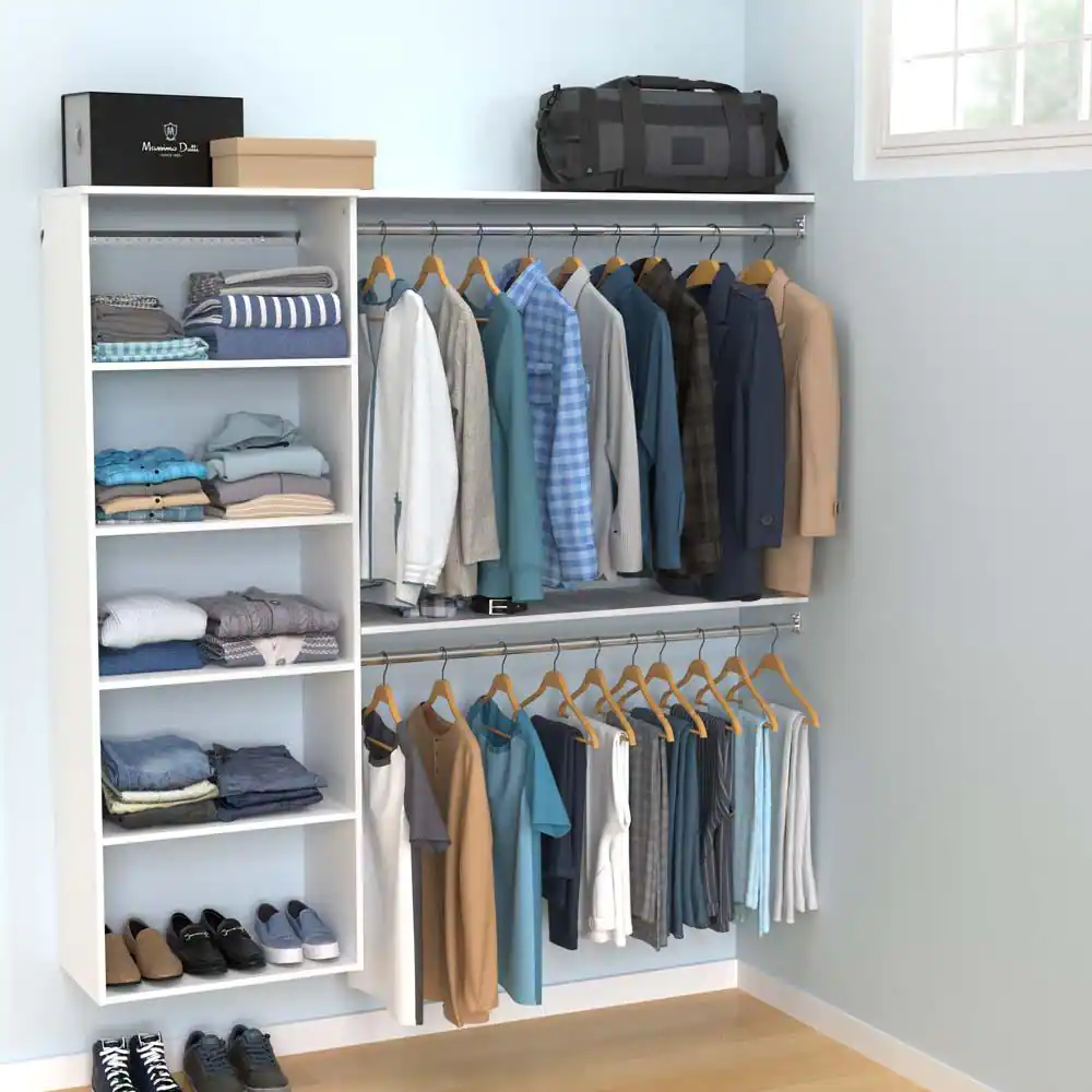 ClosetMaid Style+ 55.12 in. W - 121.12 in. W White Hanging Wood Closet System Kit with Top Shelves