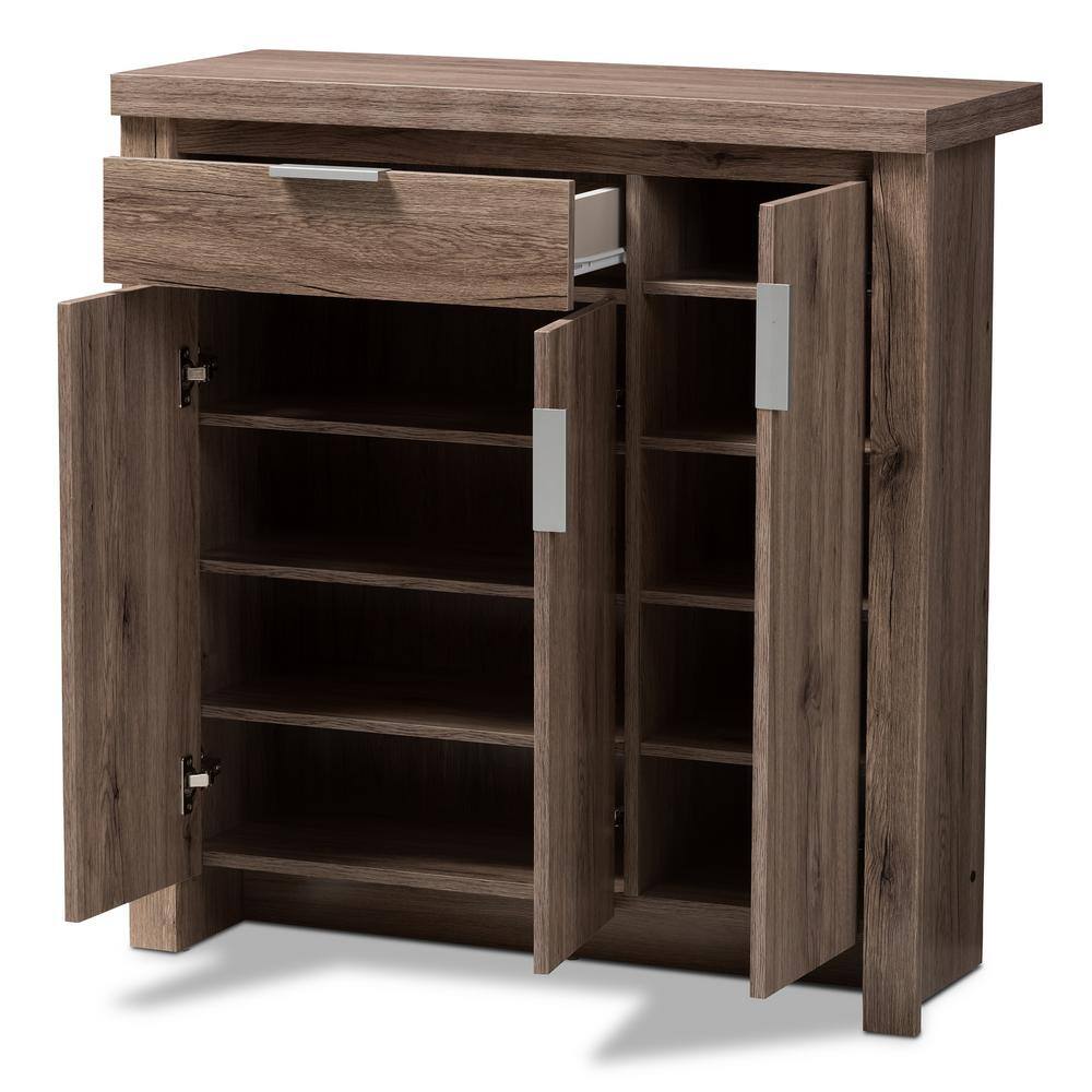 Baxton Studio 371 in. H x 35.43 in. W Brown MDF Shoe Storage Cabinet