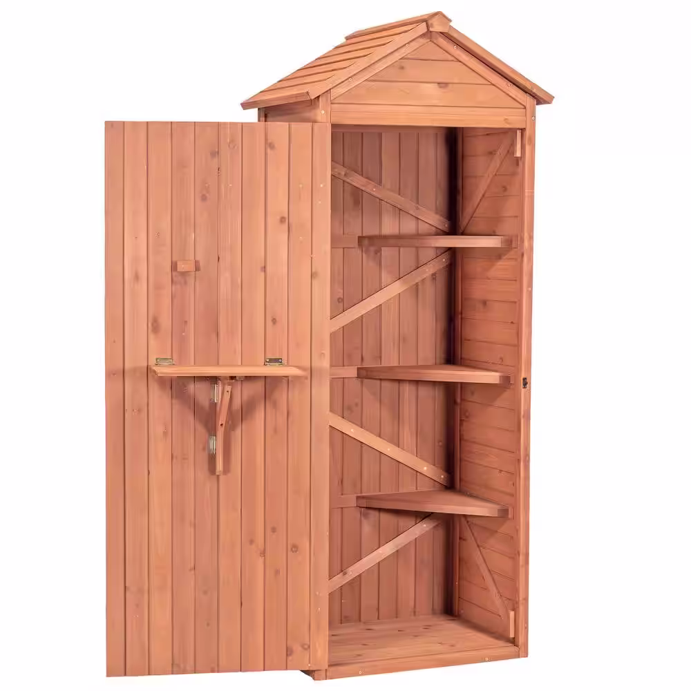 Leisure Season 32 in. W x 22 in. D x 76 in. H Medium Brown Cypress Vertical Shed with Drop Table
