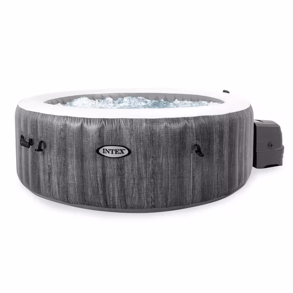Intex PureSpa Plus Greywood Inflatable 4-Person Hot Tub Jet Spa with 4 Headrest Pillows