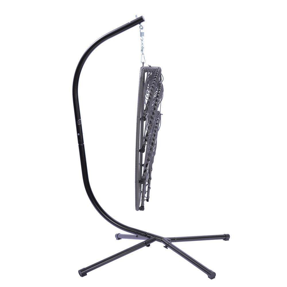 None 6.3 ft. Patio Wicker Rattan Swing Hammock Egg Chair With Cushion and Pillow in Gray