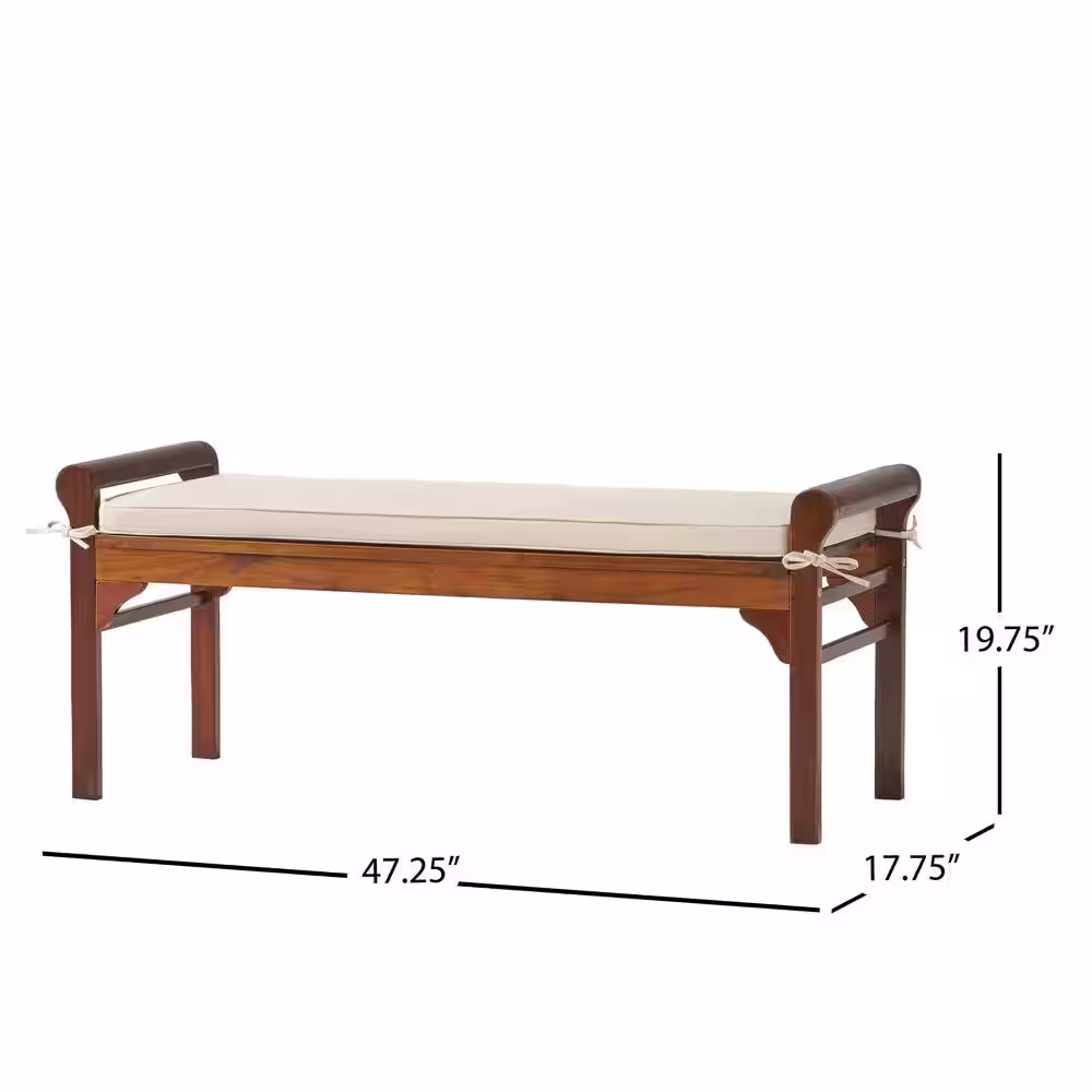 Noble House Nelson Rich Mahogany Bench with Cushion