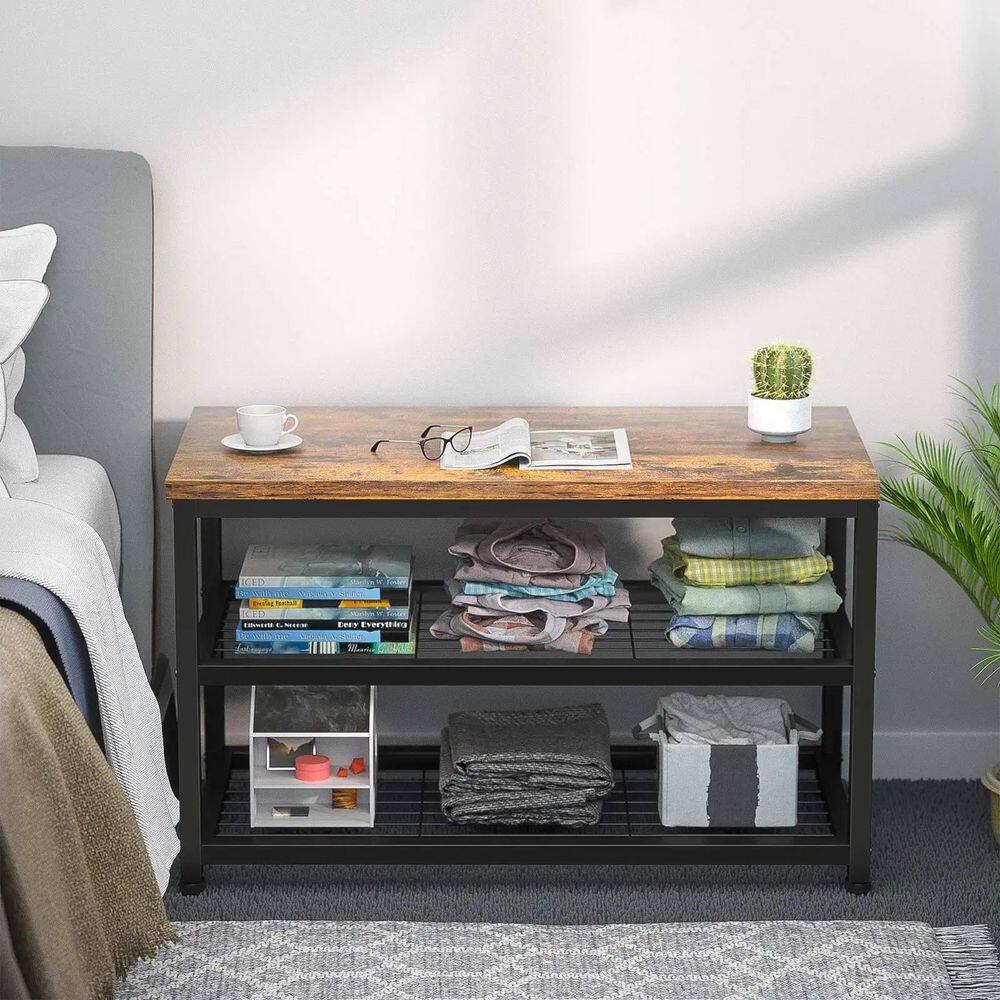 None 16.3 in. H 8-Pair 3-Tier Black Metal Shoe Rack