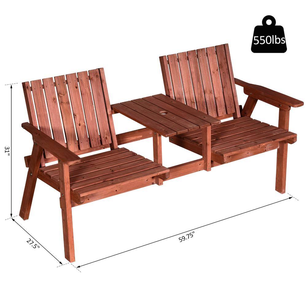 Outsunny 3-Piece Wooden Patio Conversation Set Garden Bench with Middle Table and Natural Weather-Fighting Materials