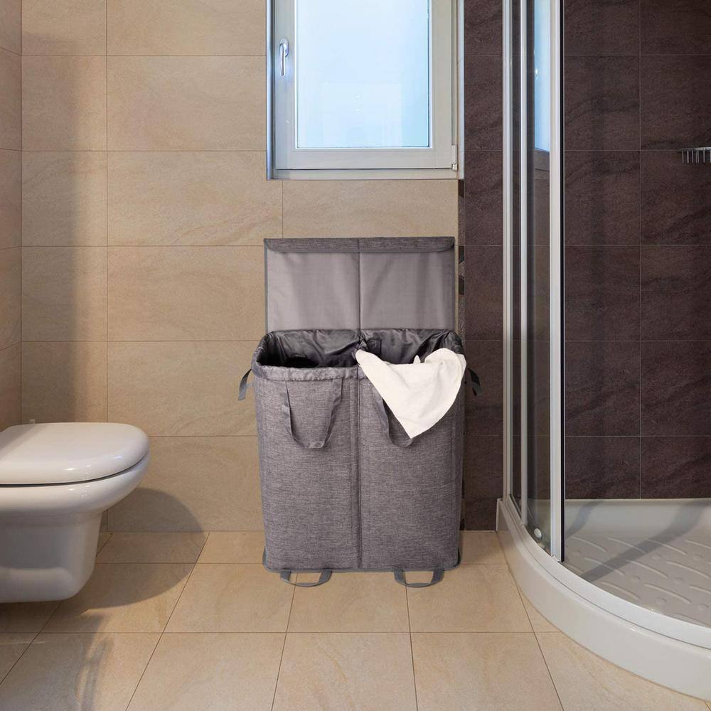 None 23 in. W x 13.2 in. D x 25.2 in. H Polyester Laundry Hamper with 2 Removable Liner Bags Gray