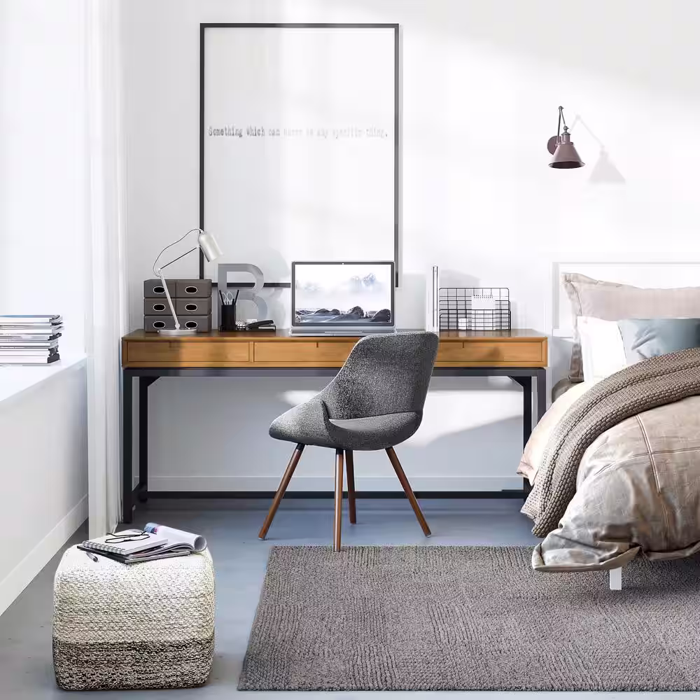 Simpli Home Banting 72 in. W Rectangle Medium Saddle Brown Solid Hardwood Mid Century Wide Desk