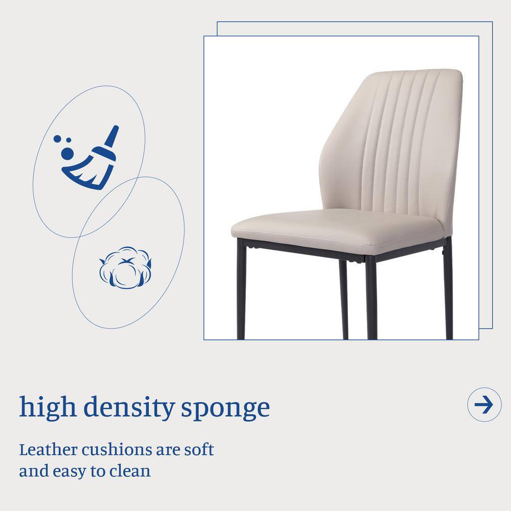 GOJANE Beige Faux Leather Solid Back Dining Side Chair with Stable Steel Legs, Set of 4