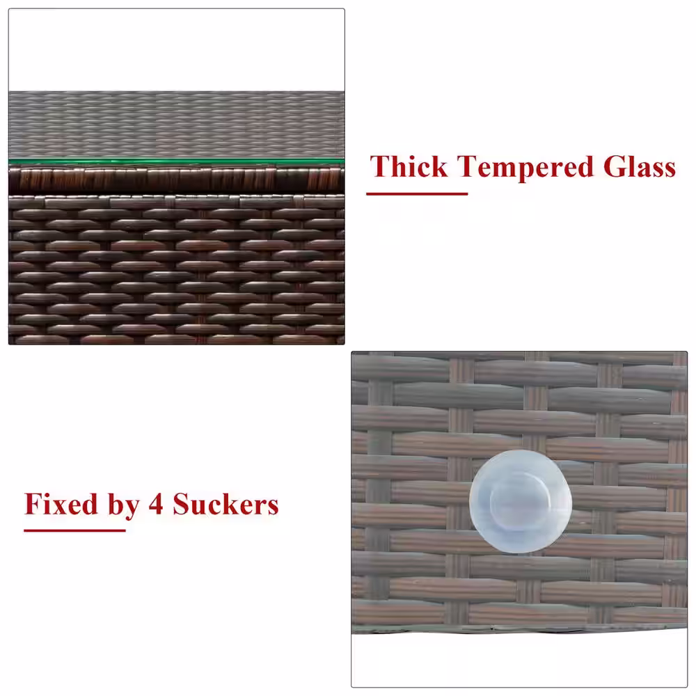 Costway Brown 3-Piece Wicker Patio Conversation Set Garden with Red Cushions