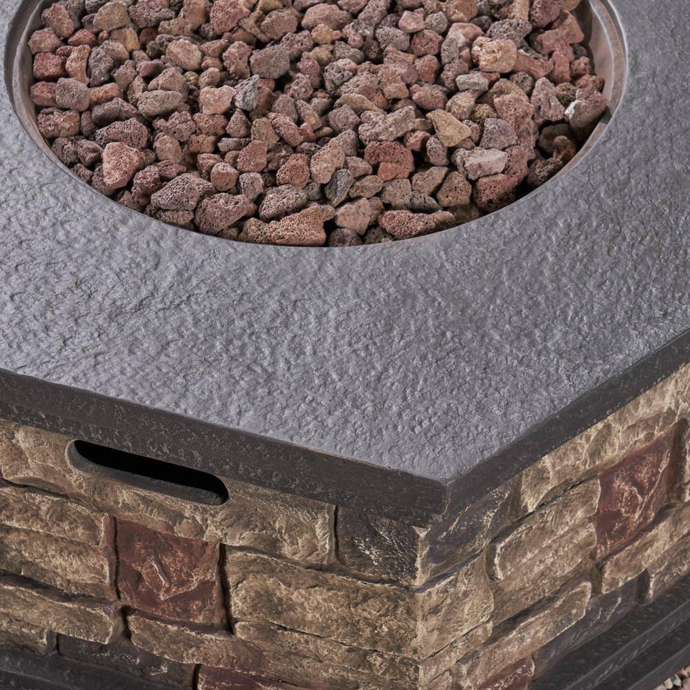 Noble House Chesney 37 in. x 17 in. Octagonal Lightweight Concrete Fire Pit in Mixed Brown