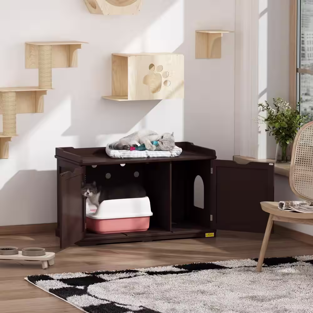 COZIWOW Cat Litter Box Enclosure Large Box House with Table