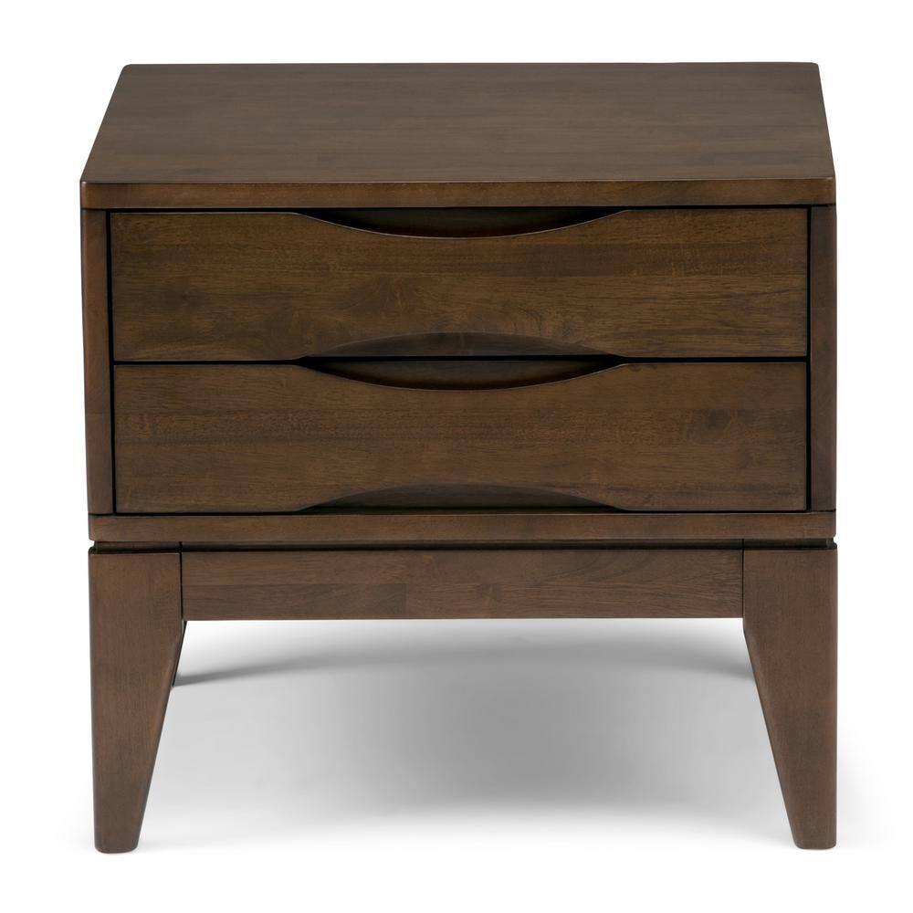 Simpli Home Harper Solid Hardwood 22 in. Wide Square Mid-Century Modern End Side Table in Walnut Brown