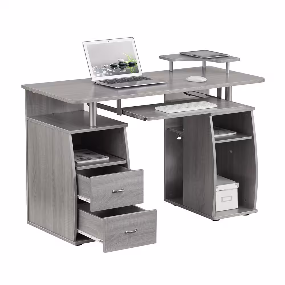 TECHNI MOBILI 47.25 in. Rectangular Gray 2 Drawer Computer Desk with Keyboard Tray