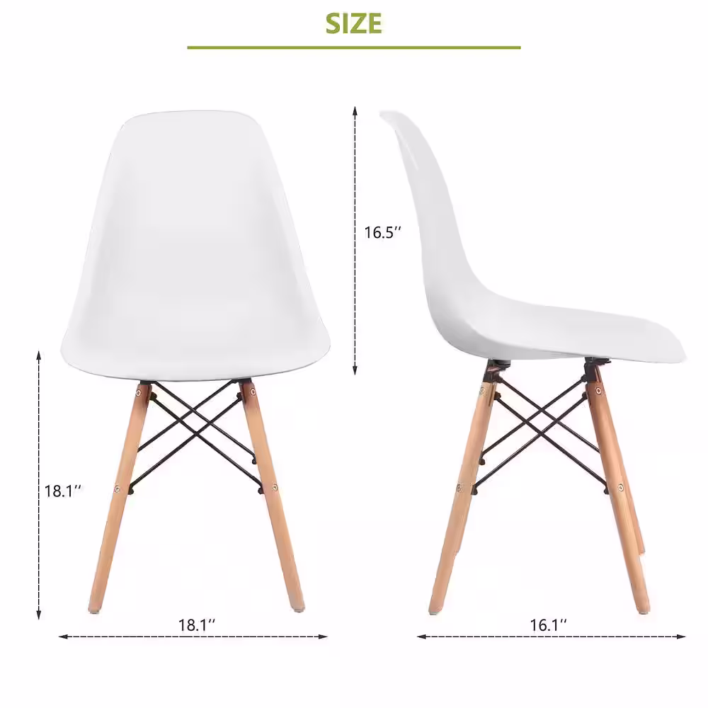 LACOO Eames White Pre Assembled Mid Century Modern Style Dining Chair, DSW Shell Plastic Side Chairs (Set of 4)