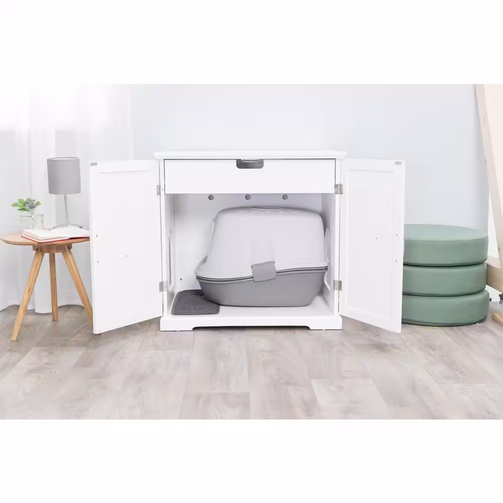 TRIXIE XL Wooden Litter Box Enclosure with Drawer, White