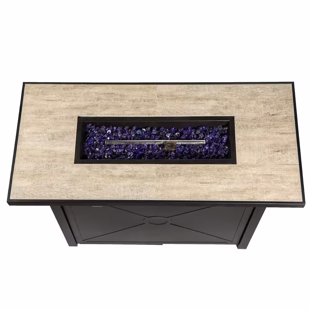 Teamson Home 42 in. x 20 in. x 28 in. Rectangular Steel Ceramic Propane Gas Fire Pit