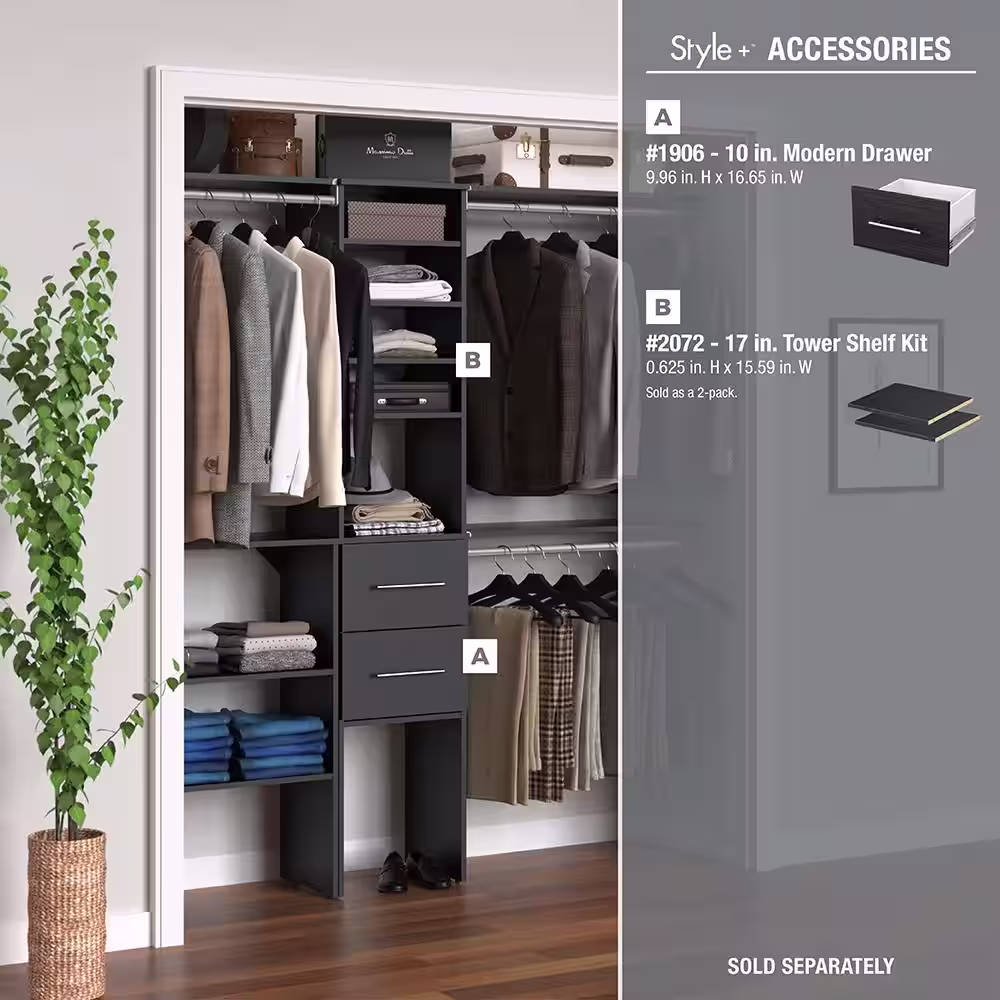 ClosetMaid Style+ 64.9 in W - 112.9 in W Noir Basic Narrow Wood Closet System Kit