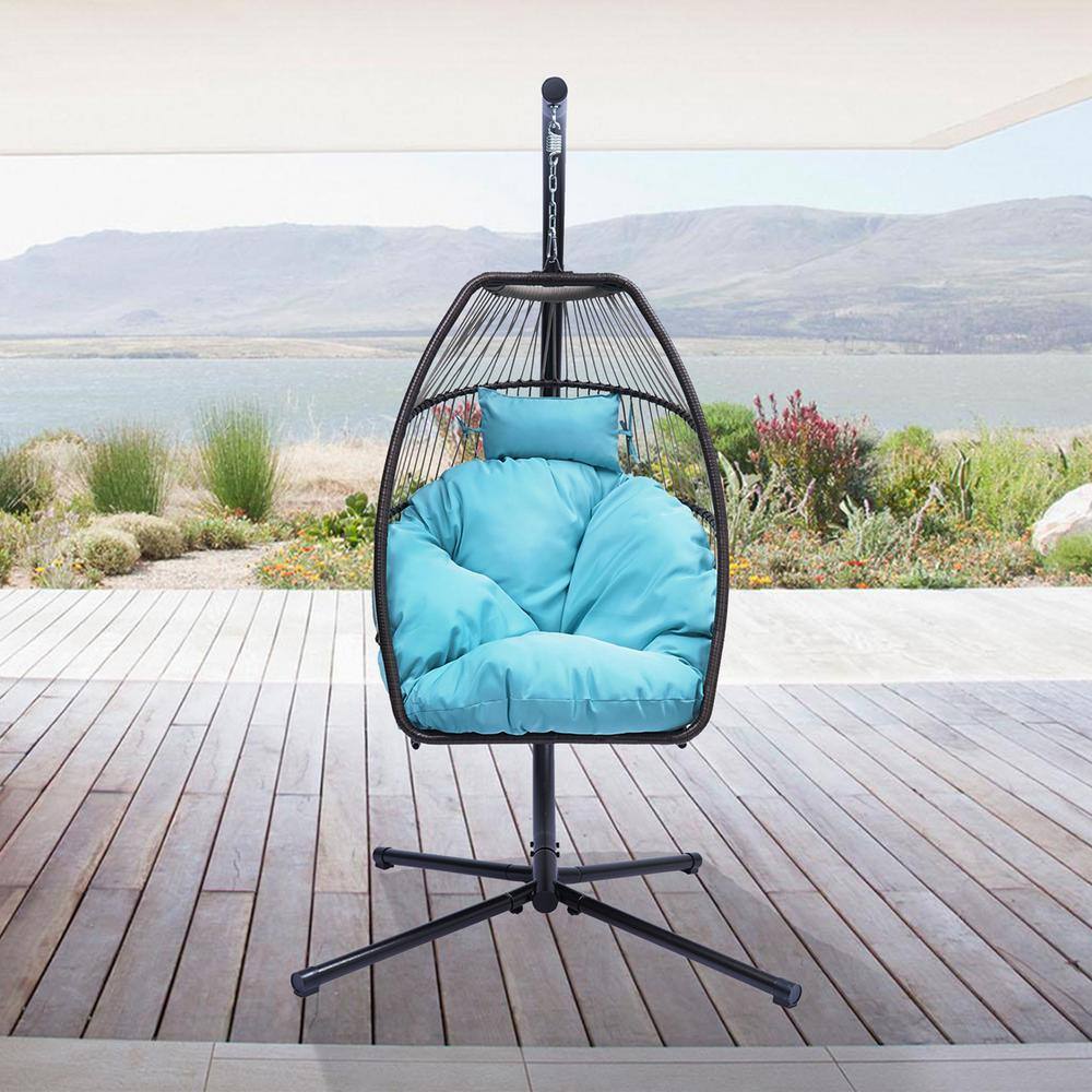 None 3.75 ft. Free Standing Swing Hammock Egg Chair with Stand in Blue