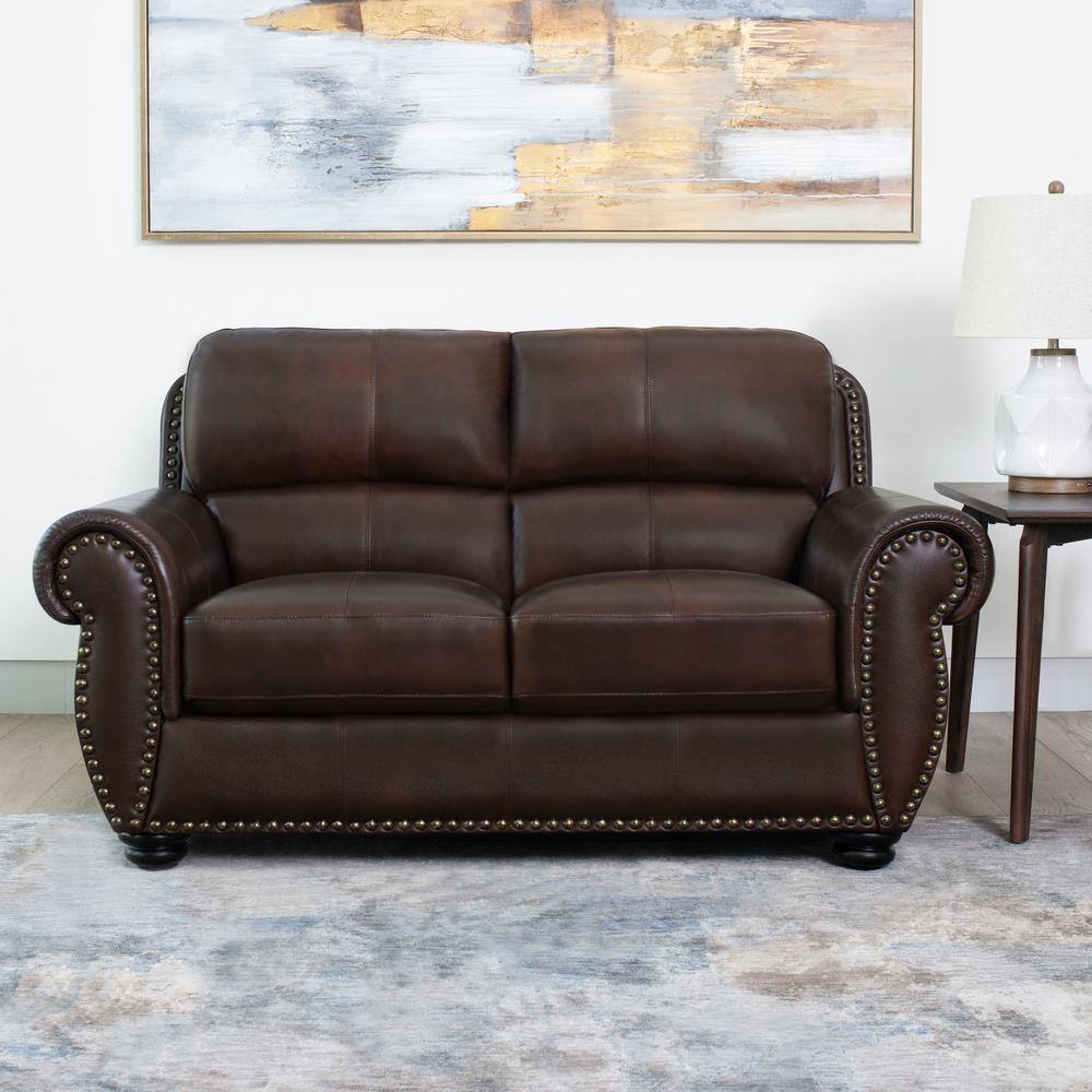 DEVON & CLAIRE 64 in. W Round Arm Aura Straight Leather Loveseat