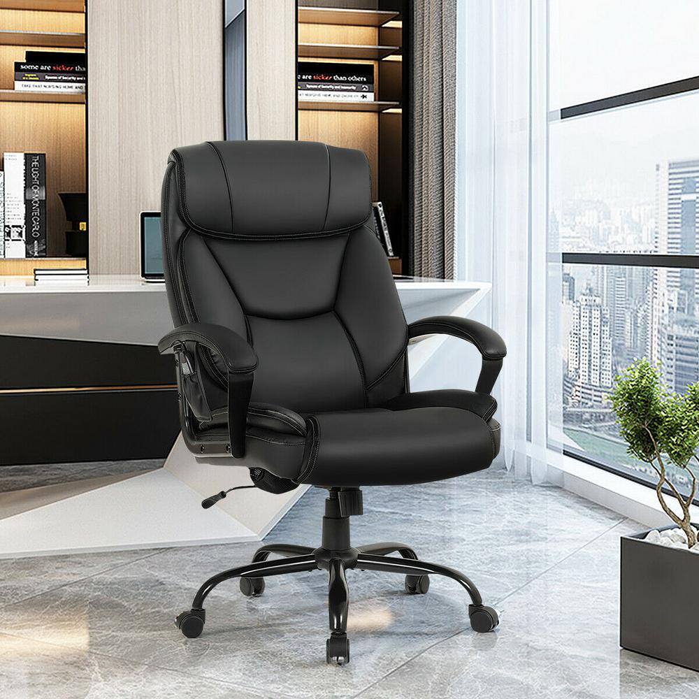 Costway 500 lb. Black Executive PU Leather Adjustable Height Computer Desk Chair Massage Office Chair